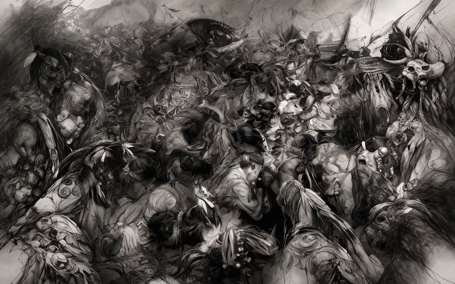 Pow Wow by Mateo Vegas — acrylic on canvas, 183 × 305 cm